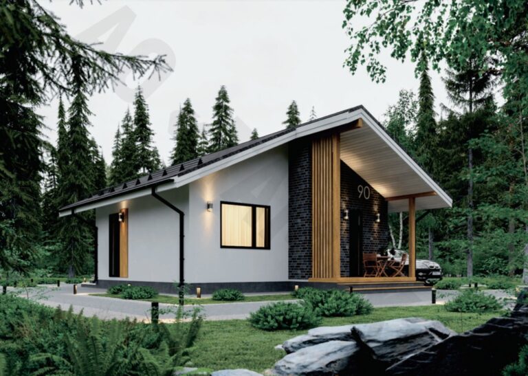 Casa modular de madera con tejado a dos aguas de una planta