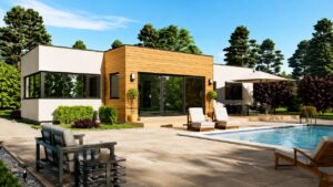 Casa Prefabricada de una Planta con Techo Plano