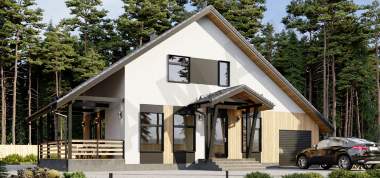 Casa Prefabricada de Estilo Rústico y Tejado a Dos Aguas