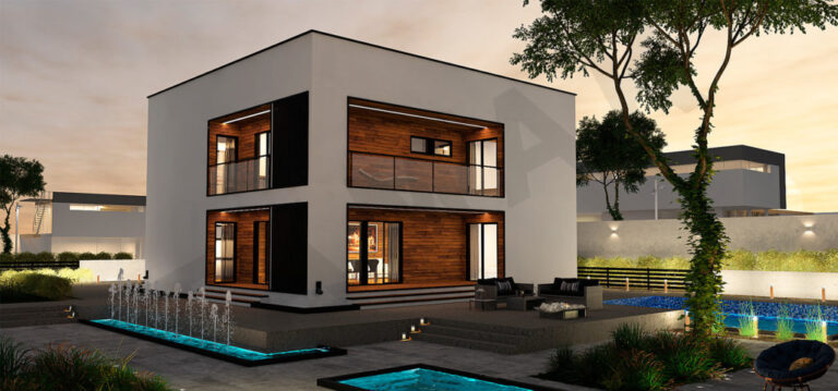 Casa Prefabricada de Dos Plantas y Techo Plano