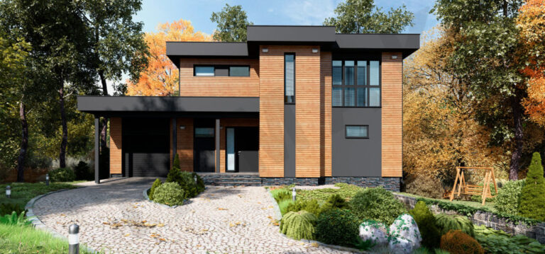 Casa Prefabricada con Techo Plano y Garaje