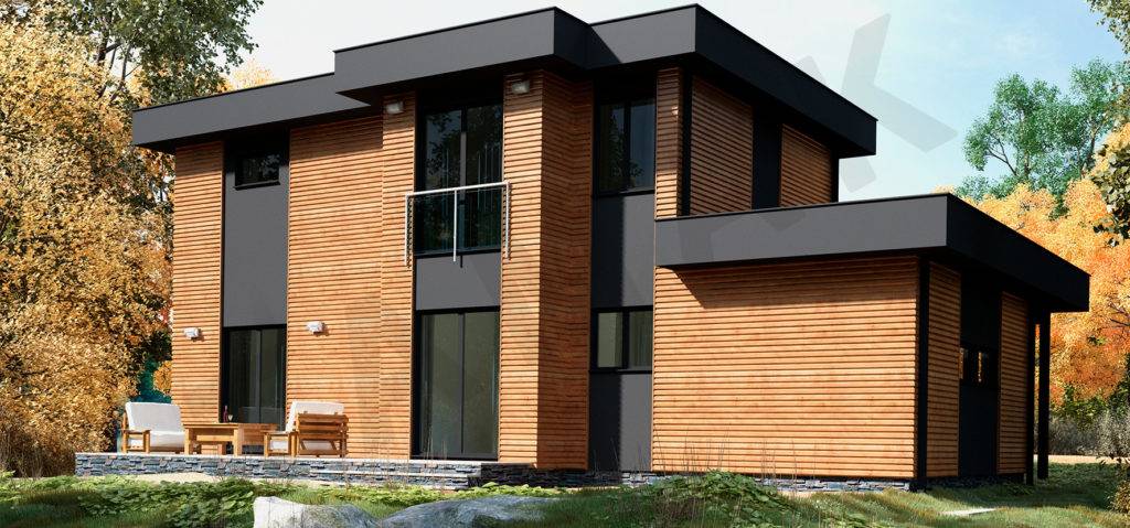 Casa Prefabricada con Techo Plano y Garaje