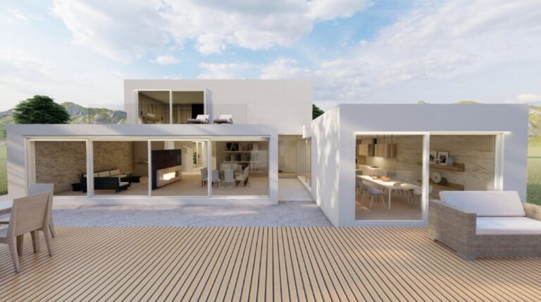 Vivienda unifamiliar con cubierta plana y dos plantas