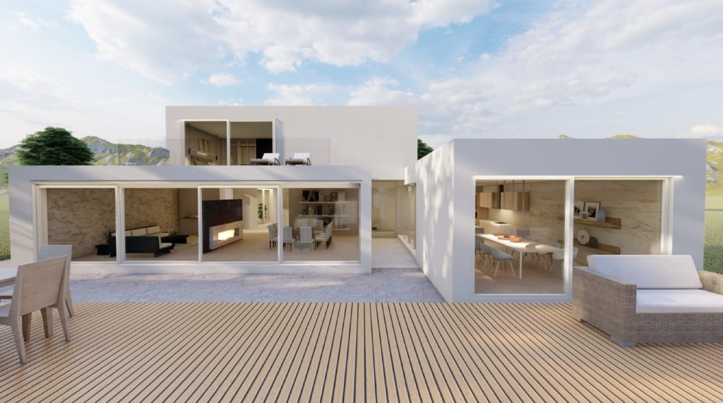 Vivienda unifamiliar con cubierta plana y dos plantas